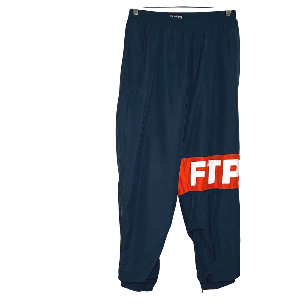 FTP Navy Blue Track Pants Orange Logo Joggers Mens Size M streetwear active